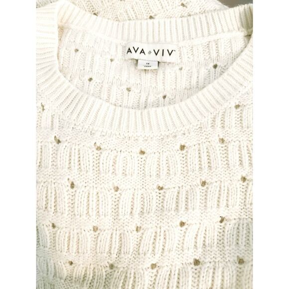 Ava & Viv Ivory Long Sleeve Open Knit Round Neck Sweater Plus Size 1X - Picture 4 of 5